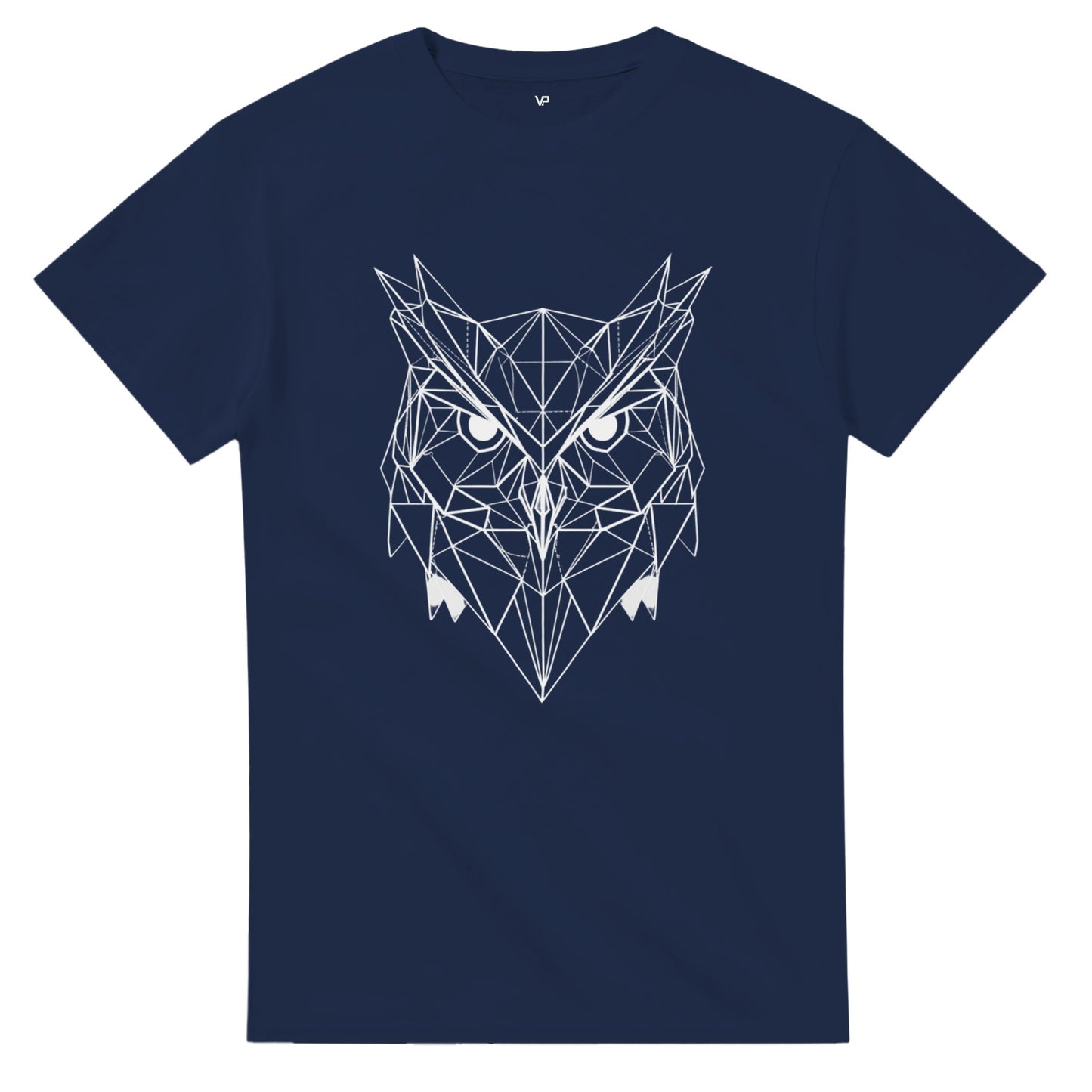 Marine VIRTUS T-Shirt von VidaroPrints mit einem geometrischen, schwarzen Eule-der-Minerva-Design (Symbol der Weisheit).
