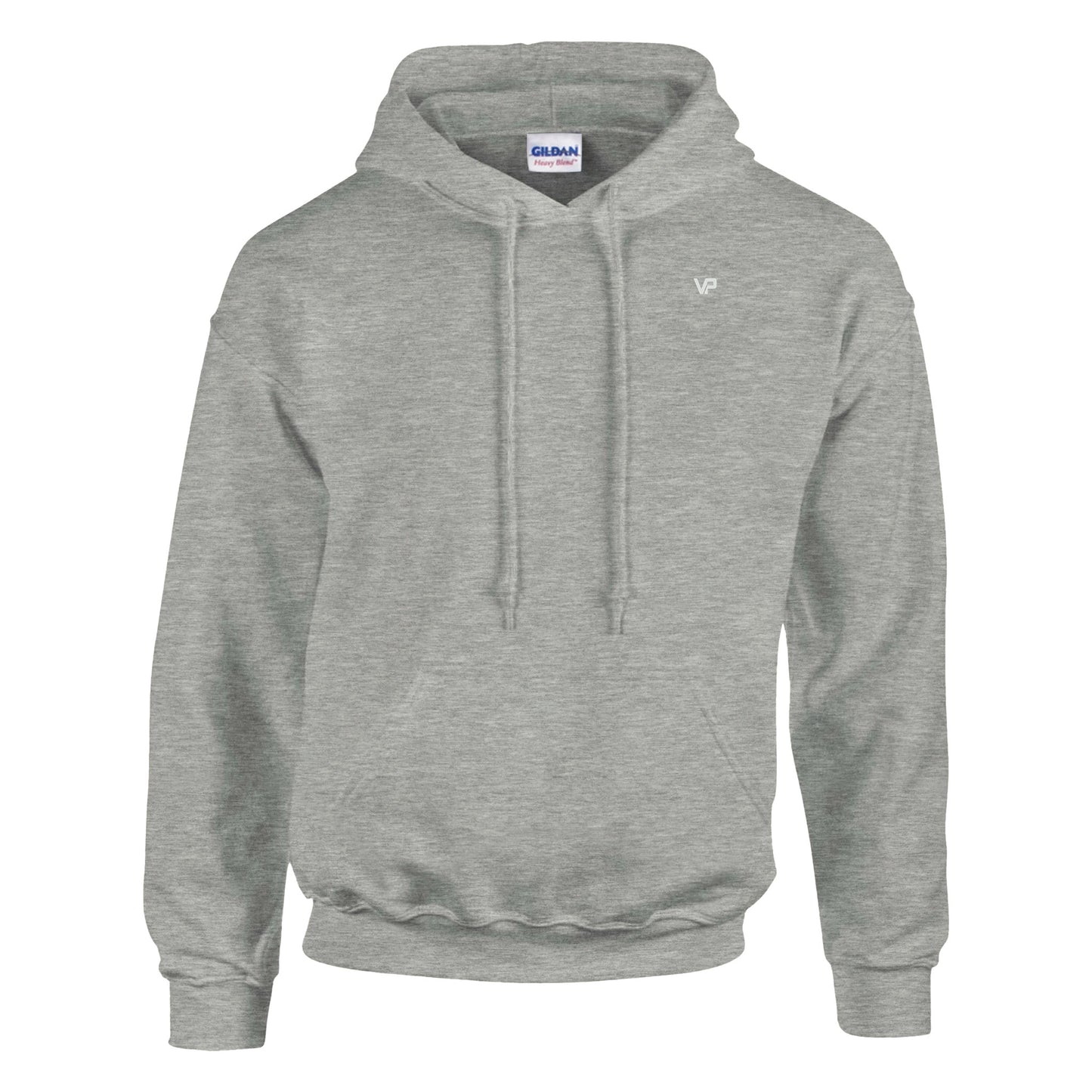 Grauer VIRTUS Hoodie von VidaroPrints mit dem großen weißen Text "NOBODY CARES, WORK HARDER." als Motiv.