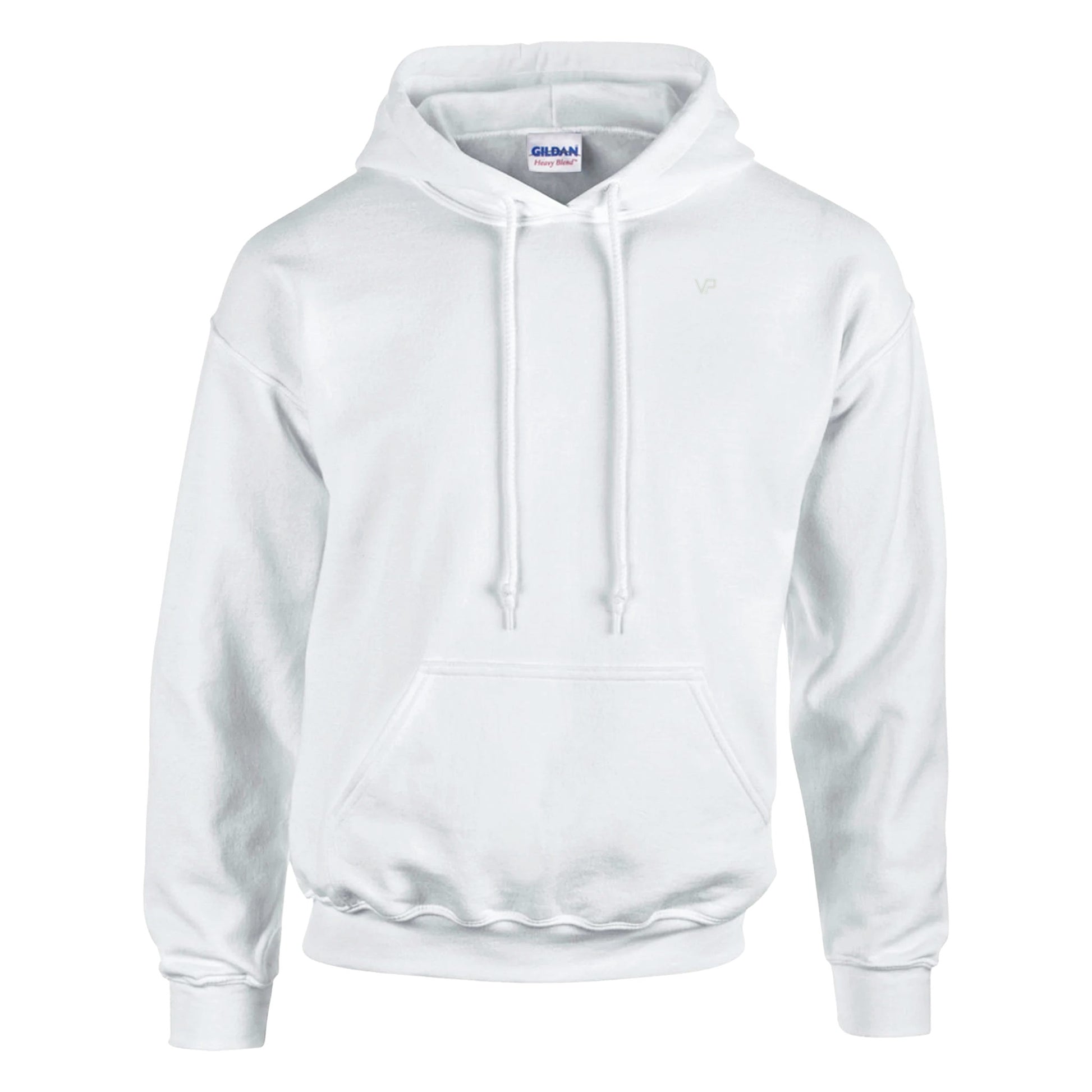 weißer VIRTUS Hoodie von VidaroPrints mit dem großen weißen Text "NOBODY CARES, WORK HARDER." als Motiv.